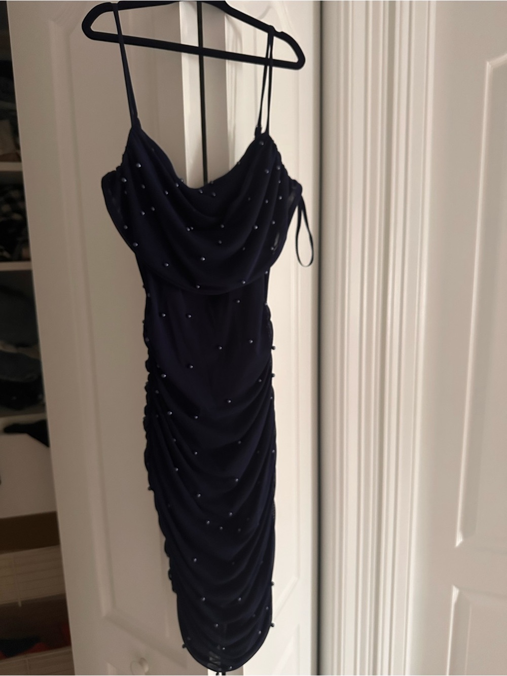 Windsor Navy Beaded Cowl Neck Midi Dress